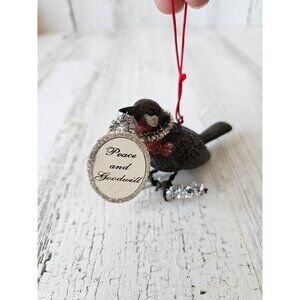 Peace bird tinsel ornament silver Xmas tree